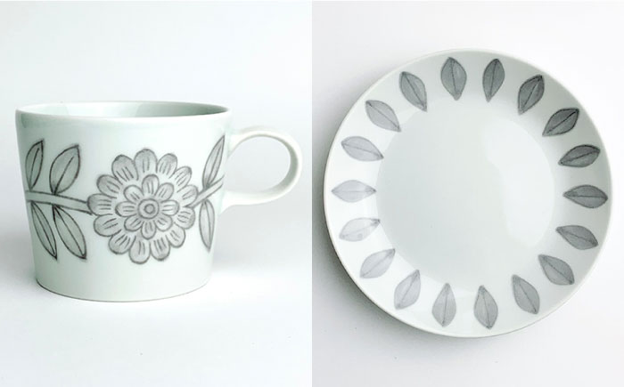 【波佐見焼】デイジー （青・グレー） コーヒーカップ・ソーサー・プレート 22cm 6点セット【西山】【NISHIYAMAJAPAN】 [CB114]