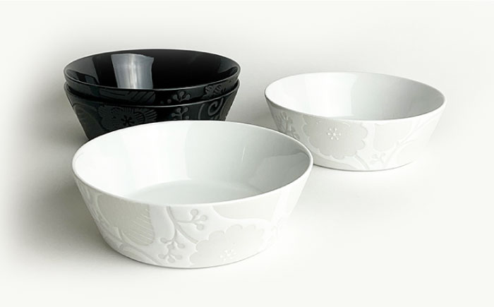 【波佐見焼】フロールシック（ホワイト・ブラック）浅型 ボウル 4点セット【西山】【NISHIYAMAJAPAN】 [CB123]