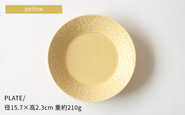 【波佐見焼】PATTERNED PLATE,MUG  セット yellow 【BIRDS' WORDS】 [CF039]