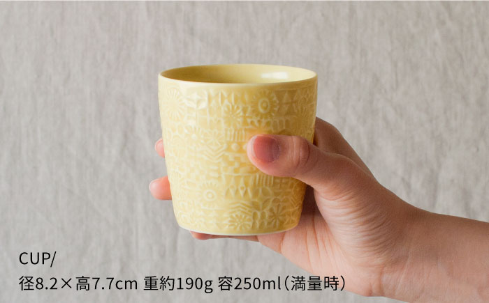 【波佐見焼】PATTERNED CUP ペア2色セット yellow + ecru【BIRDS’ WORDS】 [CF055]