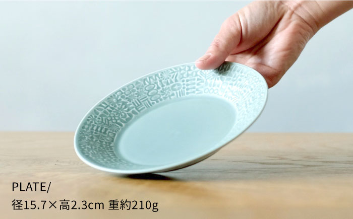 【波佐見焼】PATTERNED PLATE ペア 2色セット squall gray＋ecru【BIRDS' WORDS】 [CF060]