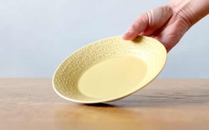 【波佐見焼】PATTERNED PLATE ペア 2色セット yellow ＋ greige 【BIRDS’ WORDS】 [CF066]