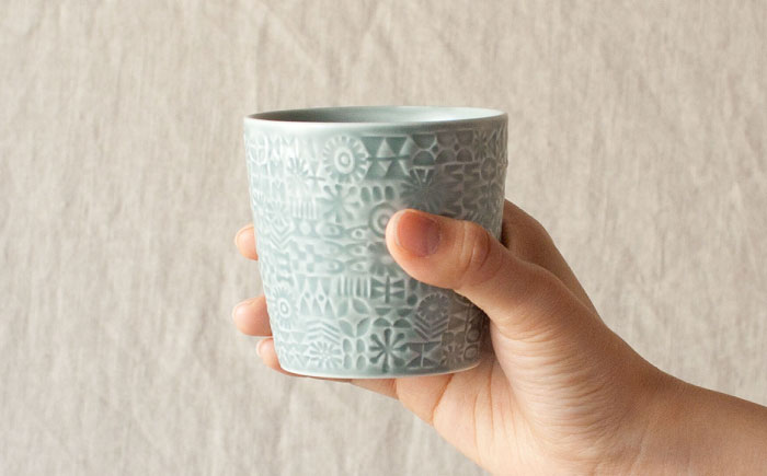【波佐見焼】PATTERNED CUP ペア2色セット squall gray + antique rose　【BIRDS’ WORDS】 [CF070]