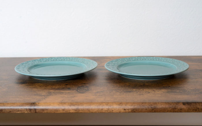 【波佐見焼】リムプレート トランプ レリーフ アクアグリーン 2点セット【ルセラ・ポーセリン】 [CG09]