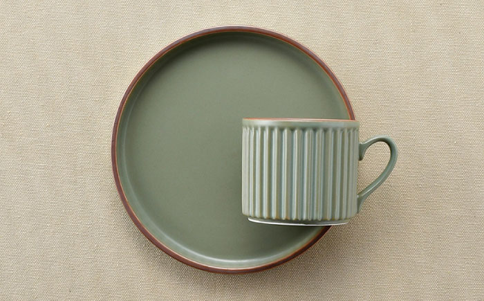 【波佐見焼】ギアシリーズ カップ＆ソーサー セージ＆カーキ プレート マグカップ ペアセット  17.5cm 6寸【大新窯】 [DC111]