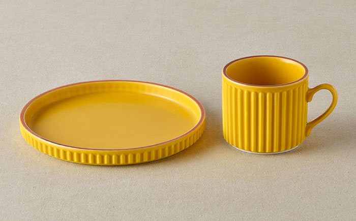 【波佐見焼】ギアシリーズ カップ＆ソーサー マスタード プレート マグカップ 17.5cm 6寸【大新窯】 [DC117]