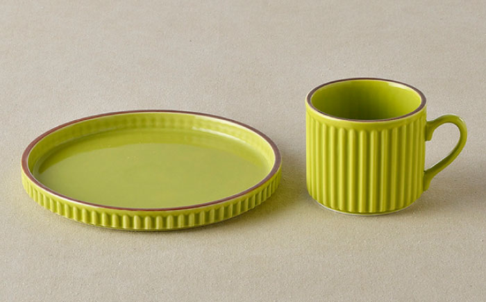 【波佐見焼】ギアシリーズ カップ＆ソーサー ライトグリーン プレート マグカップ 17.5cm 6寸【大新窯】 [DC118]
