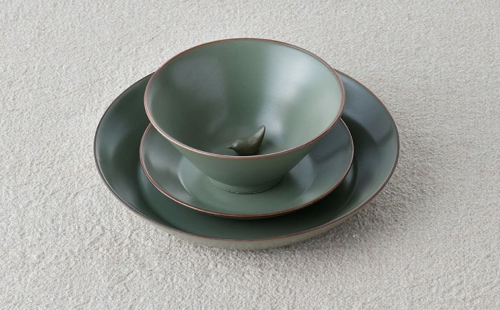 【波佐見焼】マットカラー茶碗セット（カーキ）食器 皿【大新窯】 [DC139]