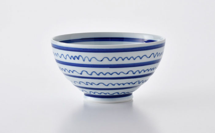 【波佐見焼】染付丸丼+そばちょこセット（縞波）食器 皿【大新窯】 [DC143]