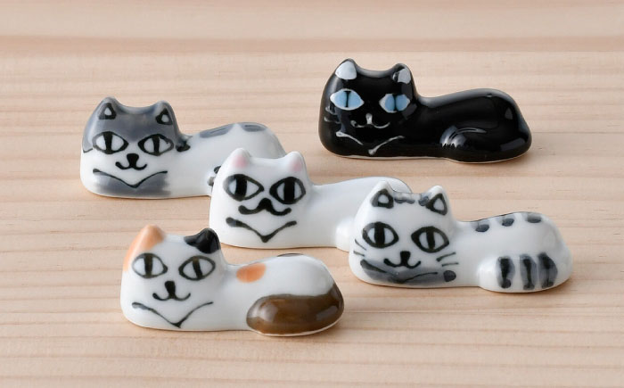【波佐見焼】にゃんこの箸置き 5種 カトラリー Aセット【大新窯】 [DC153]