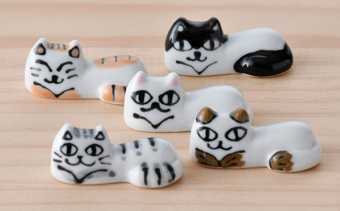 【波佐見焼】にゃんこの箸置き 5種 カトラリー Bセット【大新窯】 [DC154]