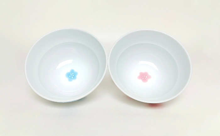 【波佐見焼】一膳どんぶり ミニ丼 梅柄 ペア(赤・青) 食器【大新窯】 [DC157]