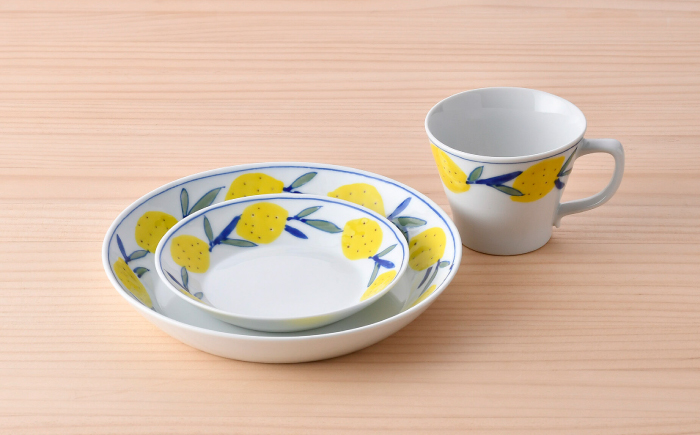 【波佐見焼】レモンセット 皿(大・小) コーヒーマグカップ 3点セット 食器【大新窯】 [DC161]
