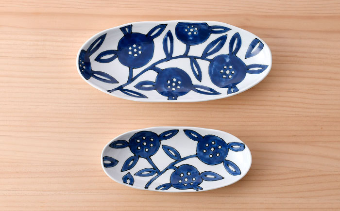 【波佐見焼】愛花柄　楕円皿 大・小 セット 【大新窯】 [DC166]