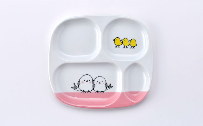 【波佐見焼】子ども食器セット「シマエナガ」プレート・ミニマグカップ・茶椀 ピンク【大新窯】 [DC191]