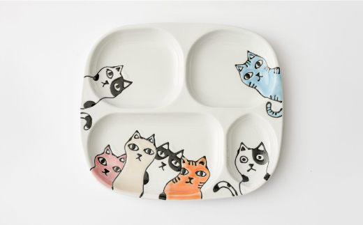 【波佐見焼】ネコ会議 仕切り プレート ミニ マグカップ・茶碗【大新窯】 [DC46]