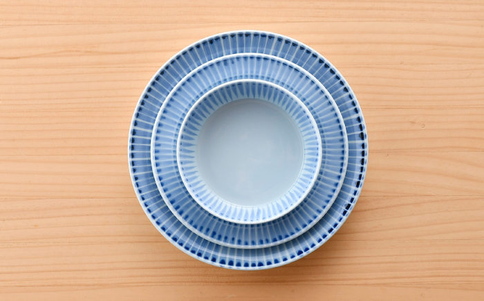 【波佐見焼】十草 プレート （19cm・24cm）・ボウル 小 3点セット（青色）【大新窯】 [DC97]