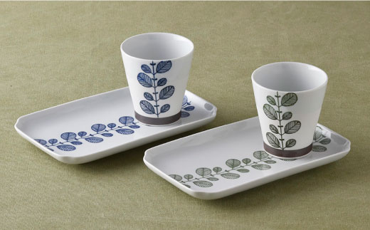 【波佐見焼】ミント くらわんか カップ・角 プレート 各2色 計4点セット【新生和】 [DE04]