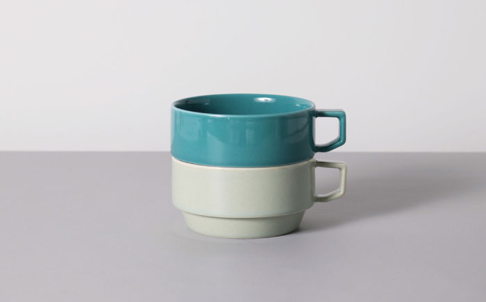 【波佐見焼 マルヒロ】HASAMI SEASON 01 ブロックマグスープペアセット（2点）イエローベージュ＆グリーン [EB190]