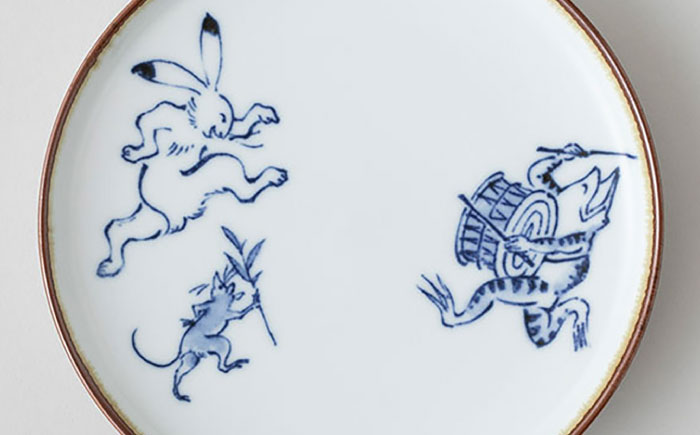 【波佐見焼 マルヒロ】BARBAR 鳥獣戯画 5寸皿・6寸皿セット（2点） [EB213]