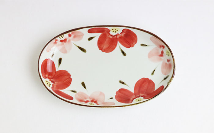 【波佐見焼】花々 布目楕円 プレート ペアセット【翔芳窯】 [FE101]