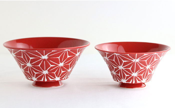 【波佐見焼】ホワイトライン麻 ミニ丼 どんぶり 赤【翔芳窯】 [FE162]