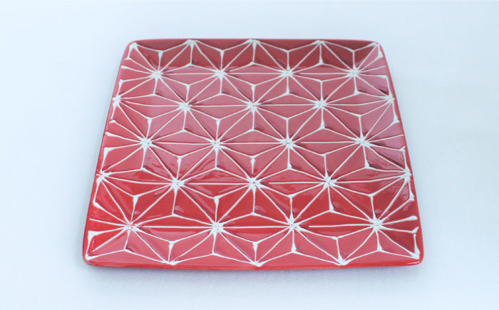 【波佐見焼】ホワイトライン麻 スクエア プレート M 赤【翔芳窯】 [FE38]