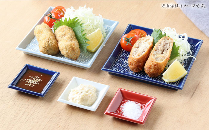 【波佐見焼】麻彫り　レリーフ　角皿　中 藍　2枚セット　食器 皿【翔芳窯】 [FE418]