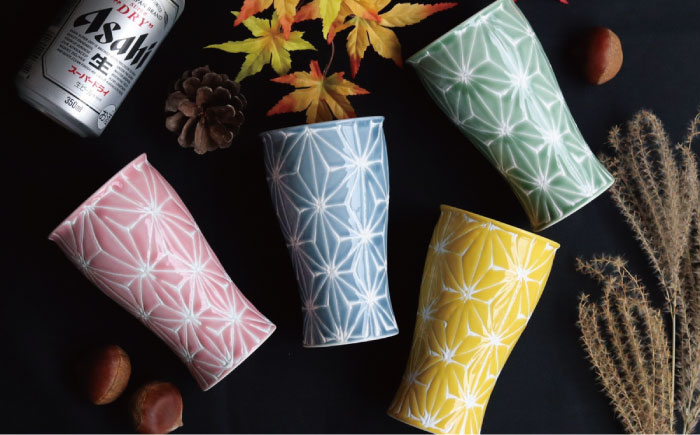 【波佐見焼】ホワイトライン麻 ビアカップ グリーン【翔芳窯】 [FE55]