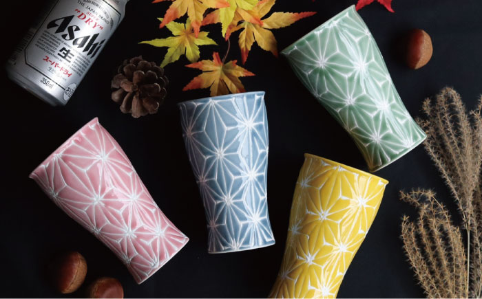 【波佐見焼】ホワイトライン麻 ビアカップ ピンク【翔芳窯】 [FE59]