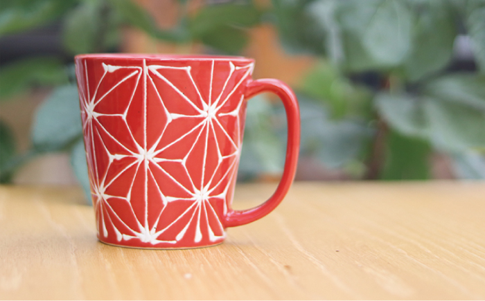 【波佐見焼】ホワイトライン麻 BIGマグカップ 赤【翔芳窯】 [FE61]