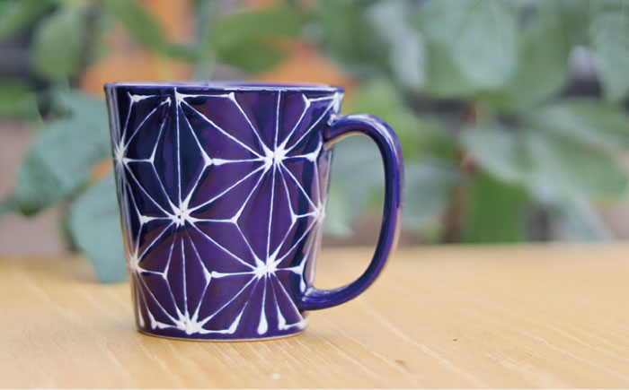 【波佐見焼】ホワイトライン麻 BIGマグカップ 瑠璃【翔芳窯】 [FE62]