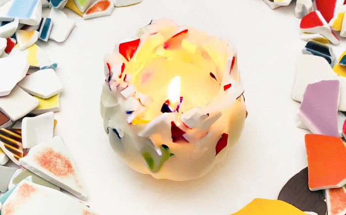 【波佐見焼】かけらキャンドル~tulip~ アロマキャンドル（オレンジ）＆波佐見焼 キャンドル 受け皿 セット　【野田武一商店】 [FF04]