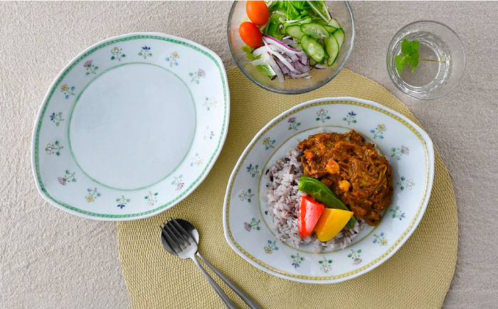 【波佐見焼】はなごよみ ヤシの実型皿 プレート お皿 グリーン・黄色 ペアセット【藍水】 [GB36]