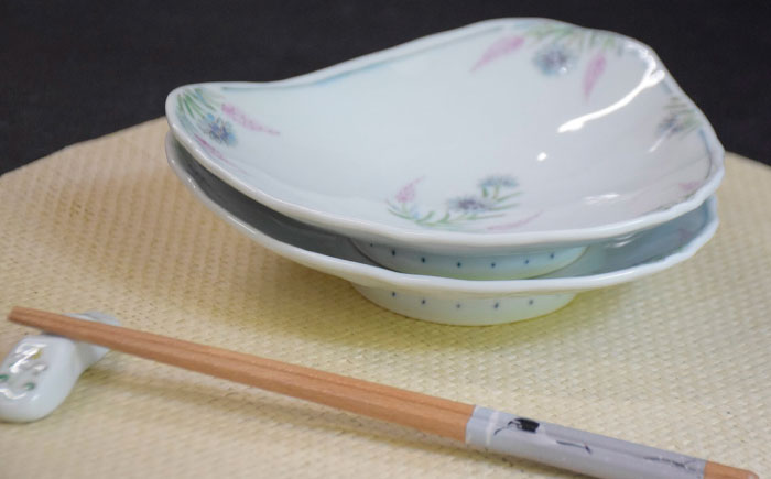 【波佐見焼】野鶏頭三角皿 2枚セット【藍水】 [GB61]