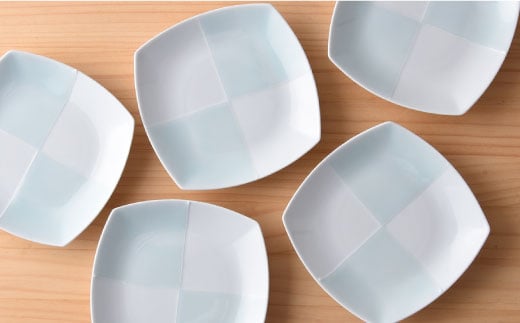 【波佐見焼】青磁市松角皿5枚セット【洸琳窯】 [GE08]