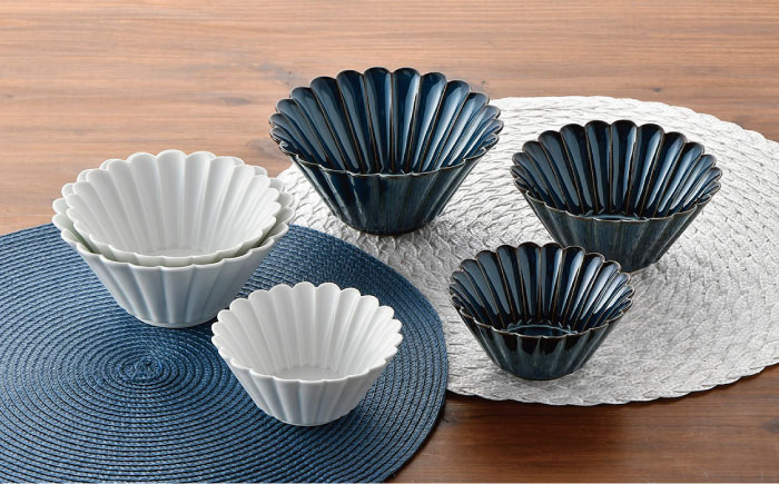 【波佐見焼】菊型鉢 (大・中・小) ボウル 小鉢 2色セット【洸琳窯】 [GE43]