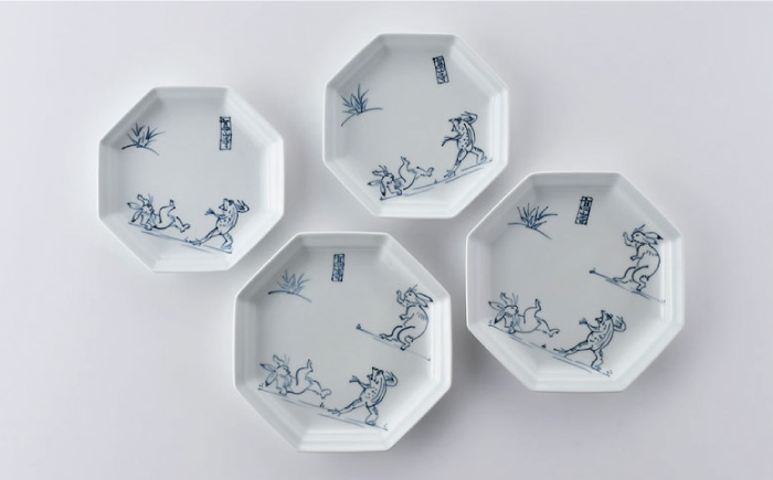 【波佐見焼】鳥獣戯画 八角皿 大小 4枚セット【洸琳窯】 [GE51]