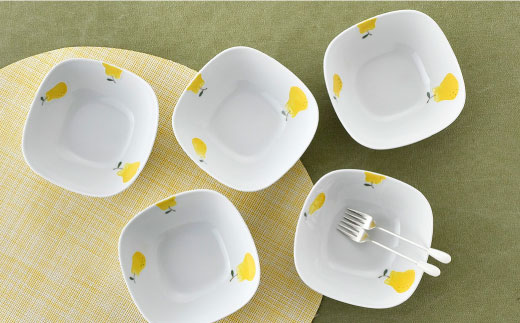 【波佐見焼】ラフランス 正角 ボウル 5点セット【松幸陶芸】 [HB28]