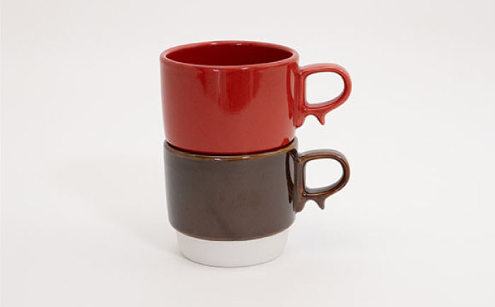【波佐見焼】スタックスマグ 磁器（小）（レッド・ブラウン）2点セット 食器  マグカップ  ペア【藍染窯】 [JC153]
