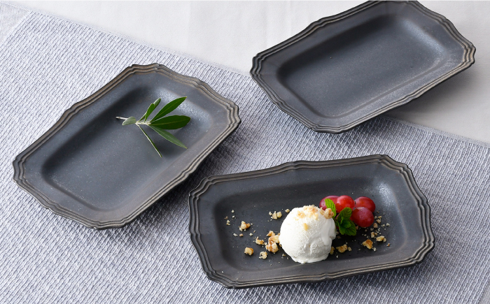 【波佐見焼】RINKA 角 プレート S (ブラック)3点セット【藍染窯】 [JC72]