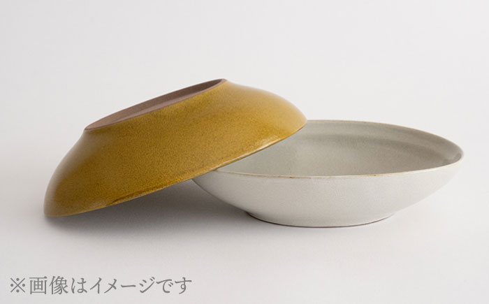 【波佐見焼】Furelu ゆず肌 オーバルボウル カレー皿 2枚セット［からし×ホワイト］食器  丸皿 ペア【藍染窯】 [JC98]