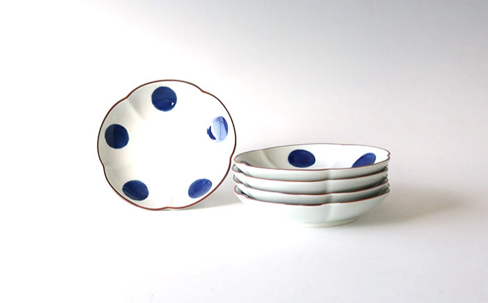 【波佐見焼】和紺・丸 花型皿 中5枚セット 食器 プレート【奥川陶器】 [KB66]