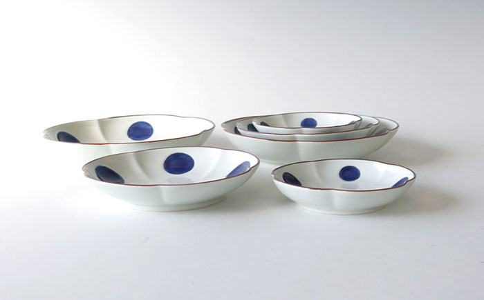 【波佐見焼】和紺・丸 花型皿 3種類 6枚セット 食器 プレート【奥川陶器】 [KB68]