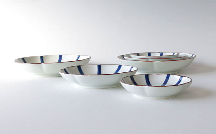【波佐見焼】和紺・線 花型皿 3種類 6枚セット 食器 プレート【奥川陶器】 [KB69]