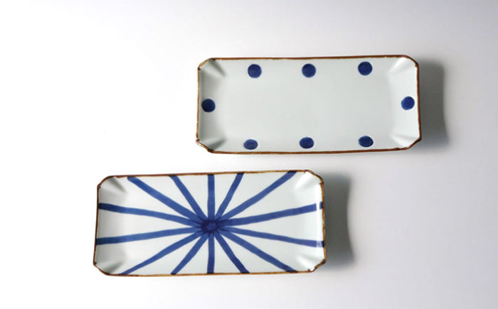 【波佐見焼】和紺（丸・線）長角皿セット 食器 プレート【奥川陶器】 [KB70]