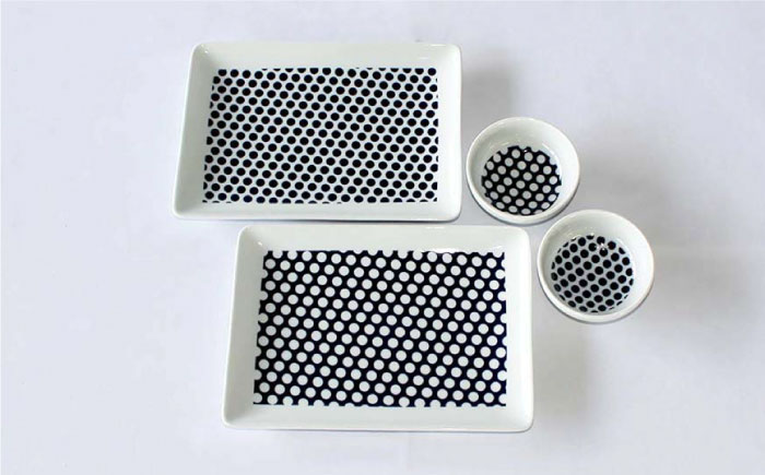 【波佐見焼】KUVIO ドット 長角皿・ボウル 4点セット【石丸陶芸】 [LB66]