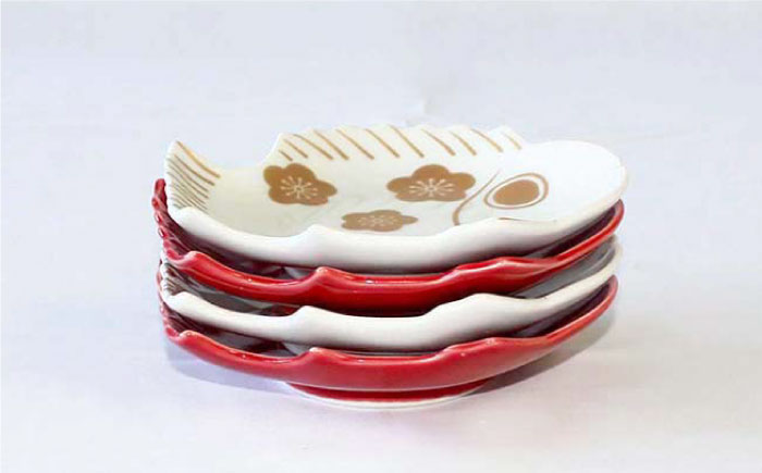 【波佐見焼】市松・梅 鯛型 小皿 4点セット【石丸陶芸】 [LB68]