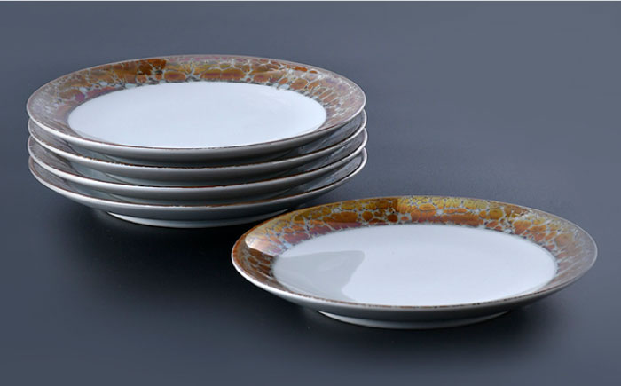 【波佐見焼】マーブル.HASAMI.「飴」5寸皿 プレート 5点セット【野下上絵】 [LE14]