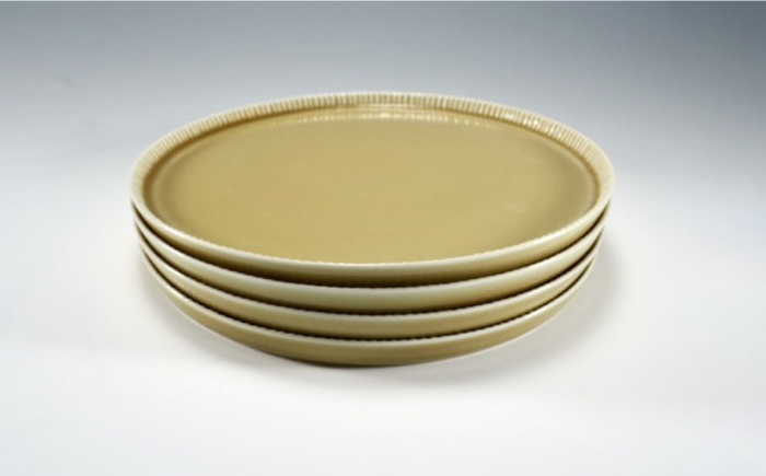 【波佐見焼】十草彫り 20m 丸 プレート 麦藁色 4枚セット【永泉】 [MC61]